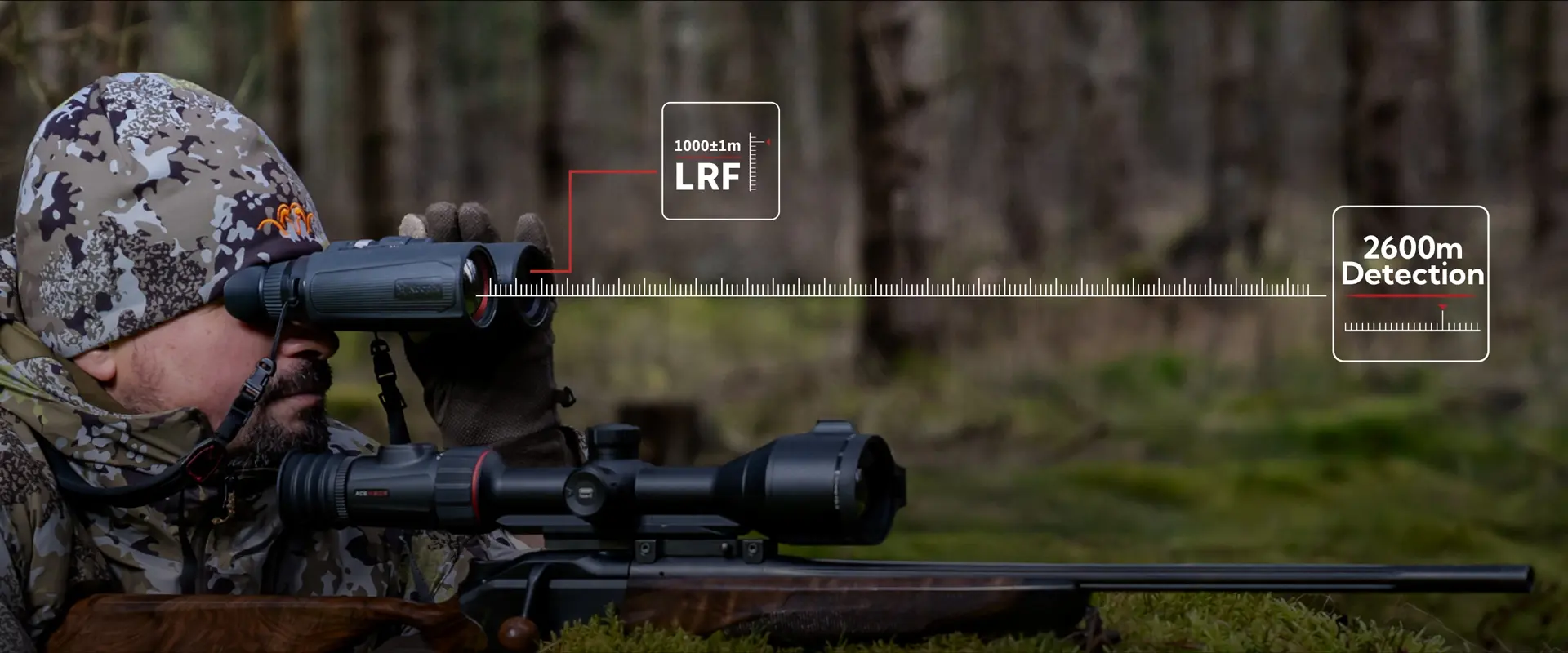 Thermal binoculars with 2600m detection range and 1000m laser rangefinder