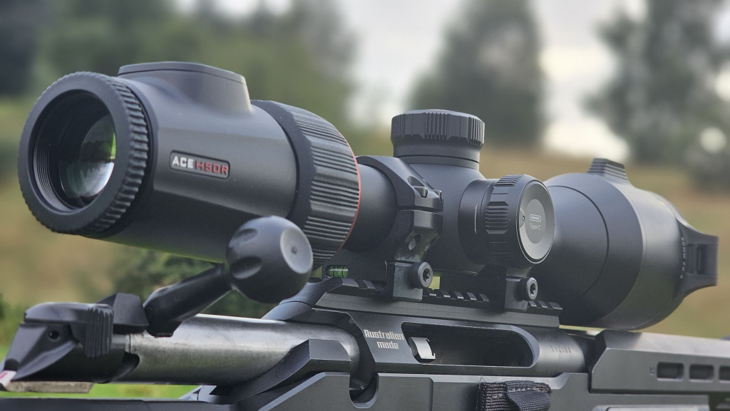 Nocpix ACE series rifle scope mounted on a bolt-action rifle.
