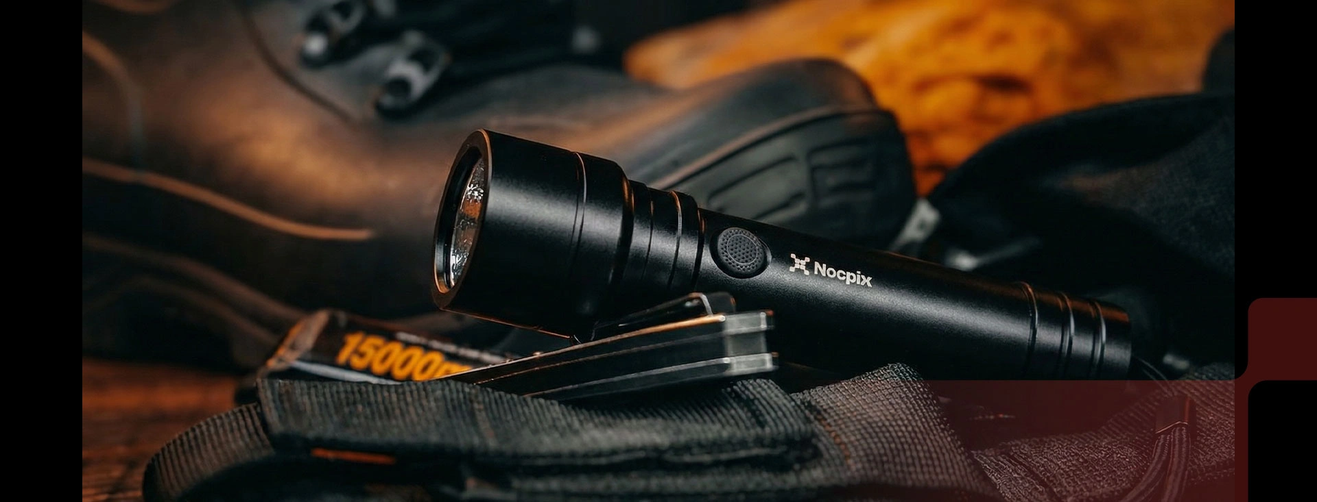 Nocpix flashlight on outdoor gear.